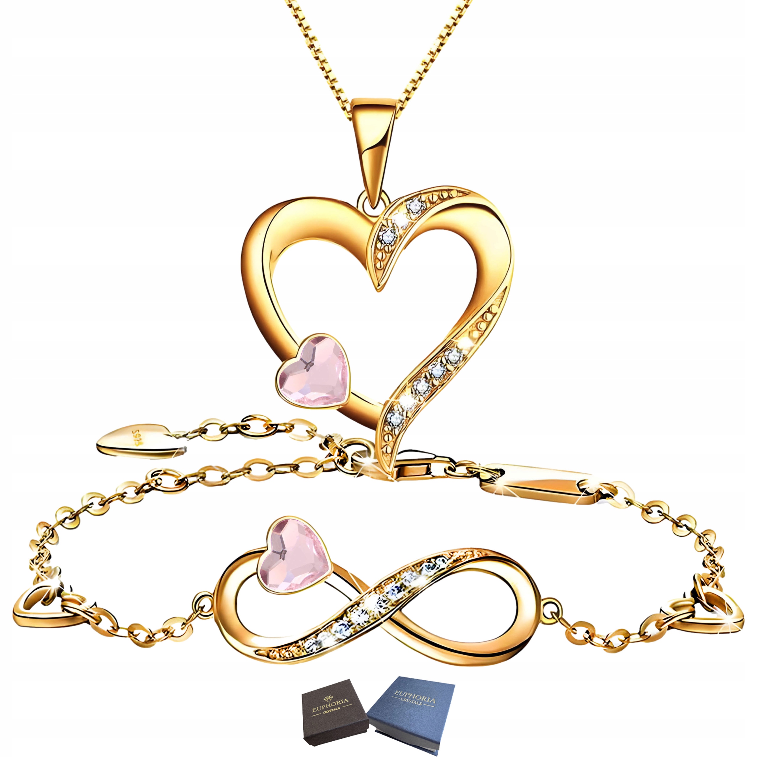 Zlatý komplet Náramek a náhrdelník Srdce Stříbro 925 Dárek pro ženu