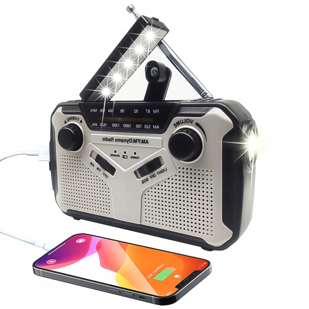 Fm rádio Survival outdoorová svítilna Dynamo Solární Sos siréna 4 Režimy