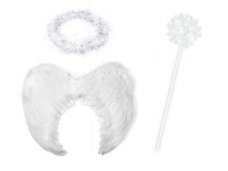 ZESTAW ANIOŁ STRÓJ ANIOŁKA KOSTIUM ANIOŁEK JASEŁKA SKRZYDŁA AUREOLA RÓŻDŻKA