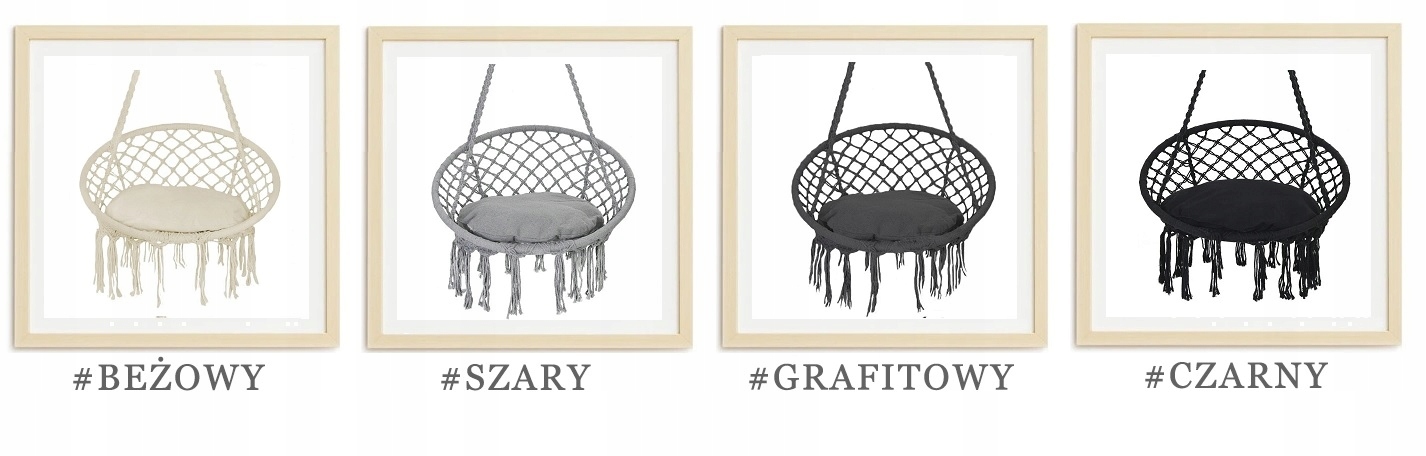 FOTEL WISZĄCY HUŚTAWKA OGRODOWA BOCIANIE GNIAZDO Z PODUSZKĄ SZARY Szerokość siedziska 60 cm