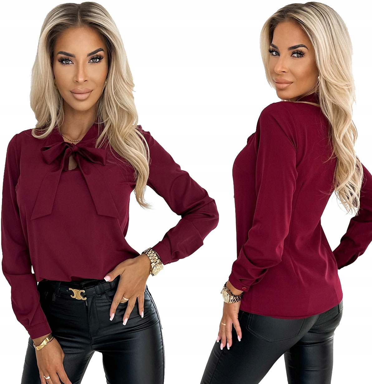 Elegantní Dámská Halenka Se Zavazováním Vpředu, Dlouhý Rukáv, Bordó, 2XL