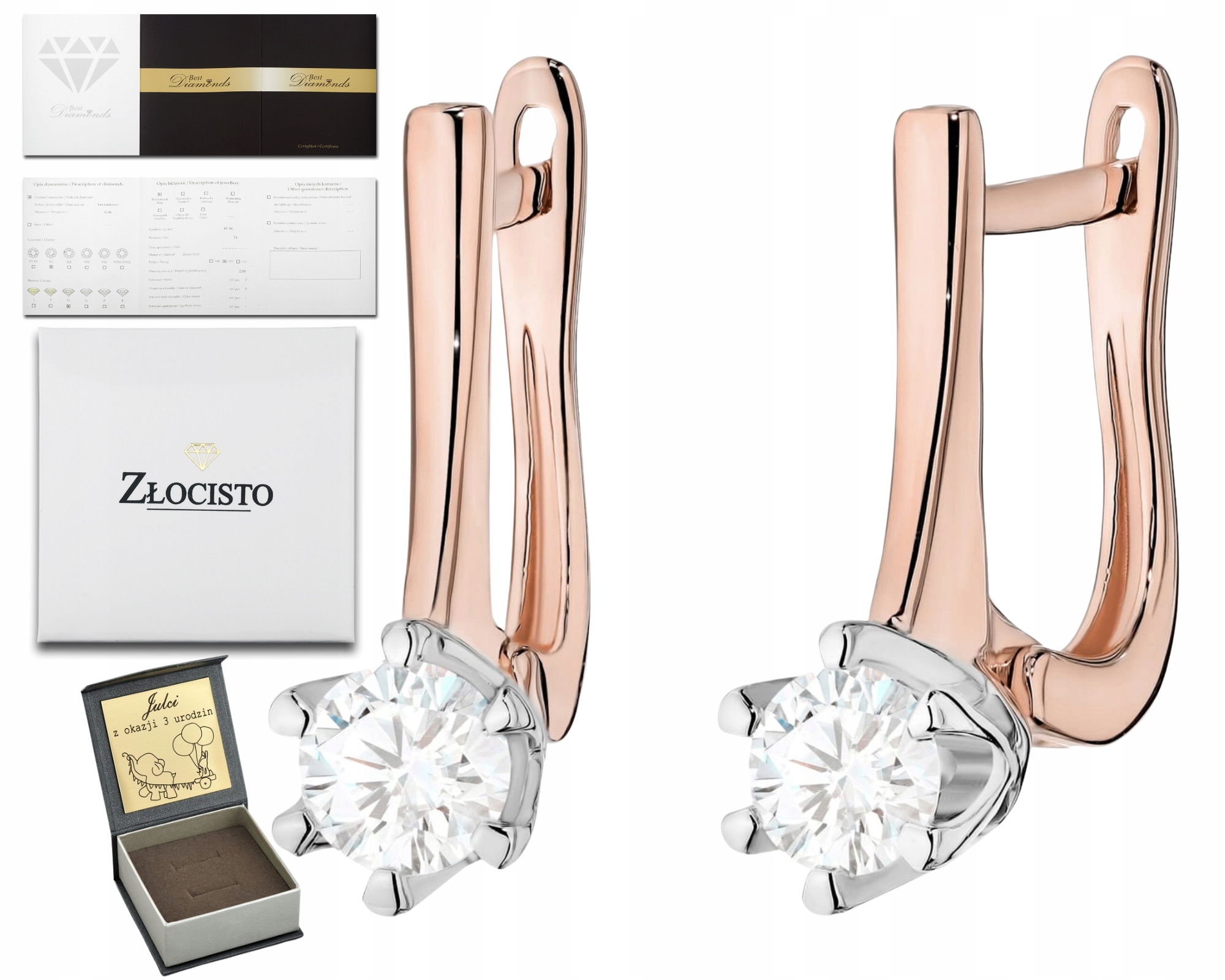 Růžové Zlato Náušnice Na Anglickém Zapínání S Laboratorními Brilianty