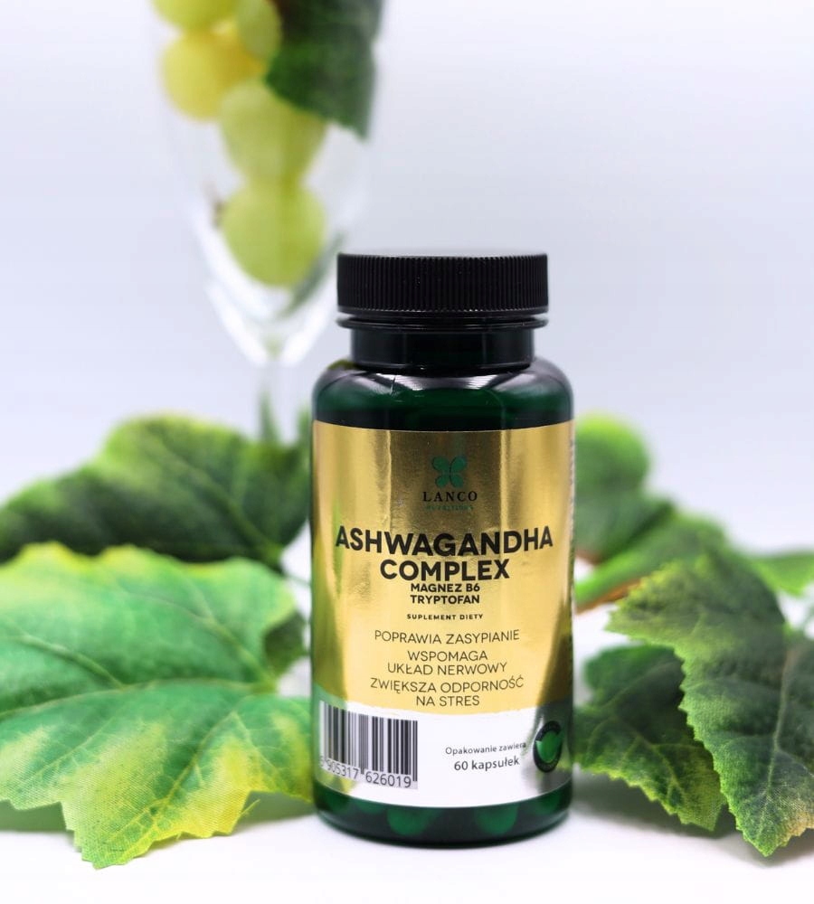 ASHWAGANDHA COMPLEX + Magnez Wit.B6 L-tryptofan 60kps LANCO pomoc STRES SEN Kod producenta Aswagandha L-Tryptofan Magnez Wit b6