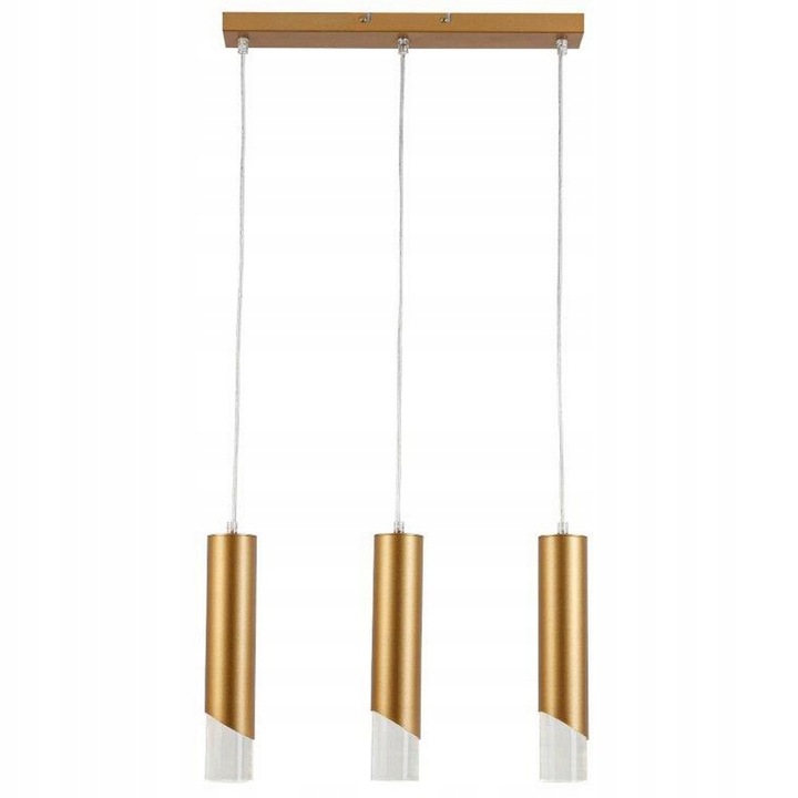 Zlatá lampa glamour 3 tuby nad kuchyňským ostrovem Hardin, přístavná deska