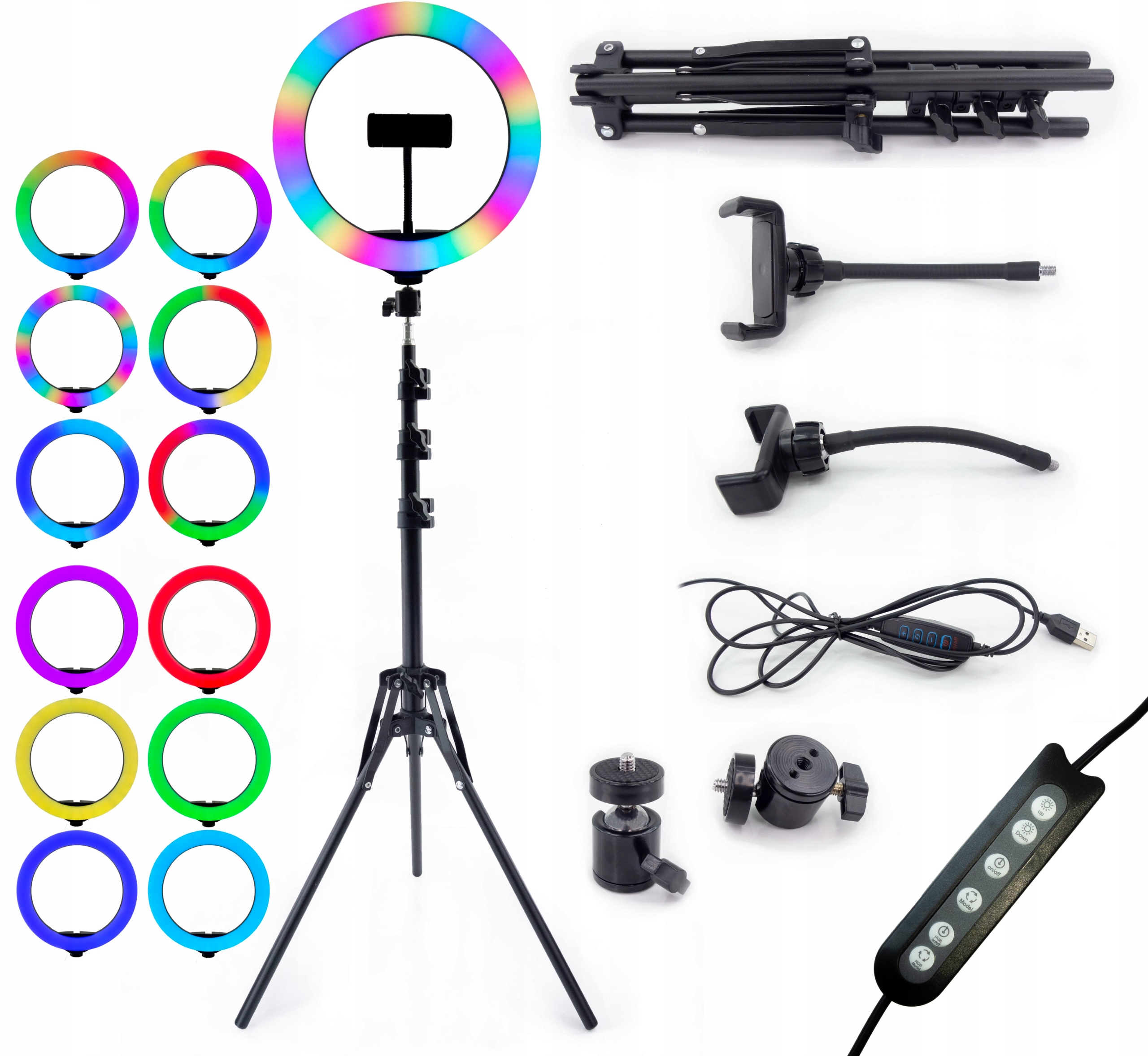 Lampa Pierścieniowa Led Rgb Fotograficzna Statyw Pilot Mocna Selfie Stream