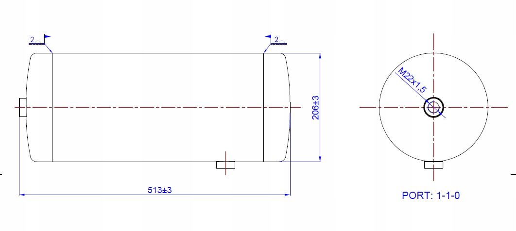 ZBIORNIK POWIETRZA SCANIA 15L 206x515<> Numer katalogowy części 1445452