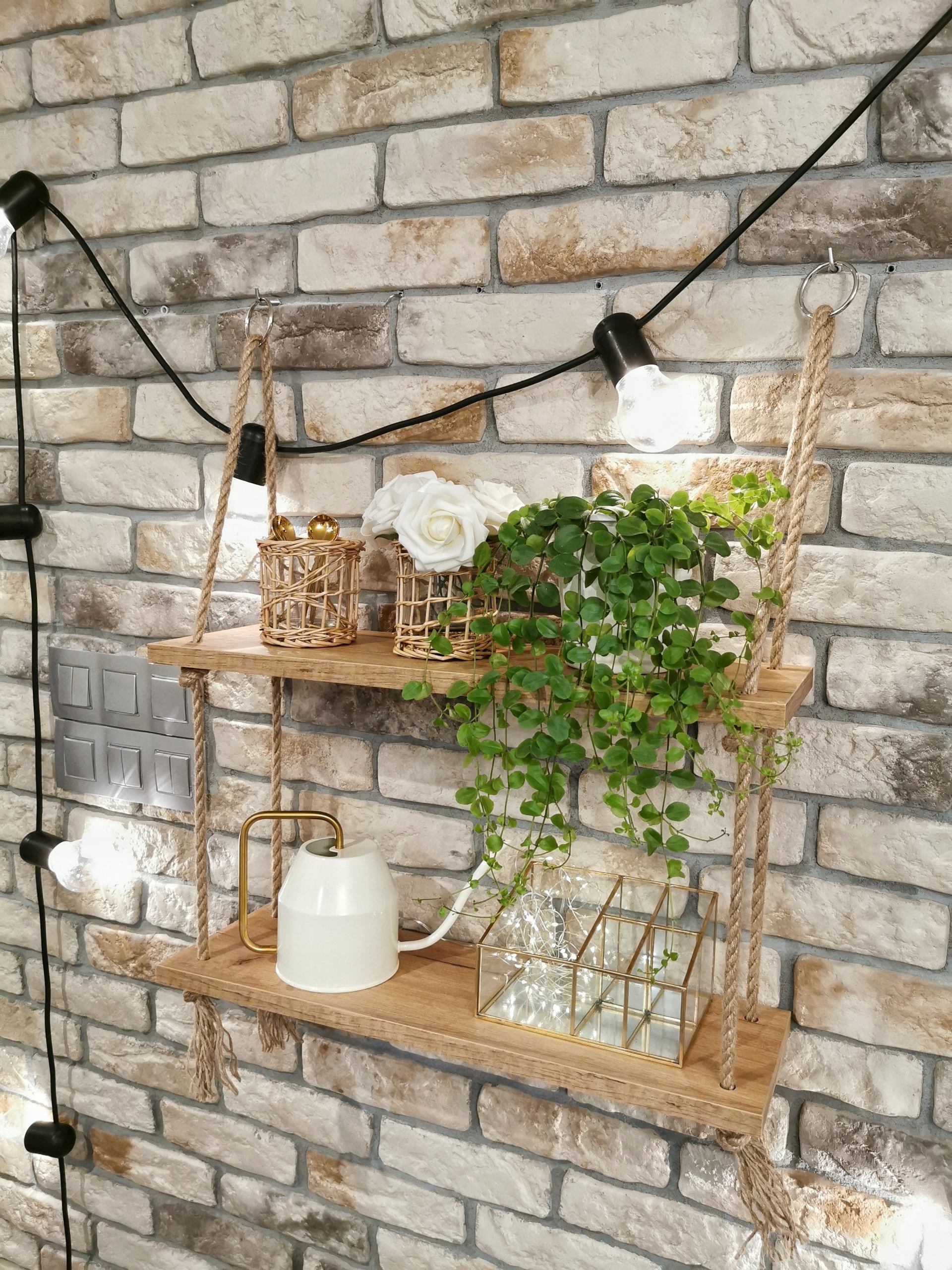 Wiszące półki na sznurkach linach złoty dąb Wysokość mebla 70 cm