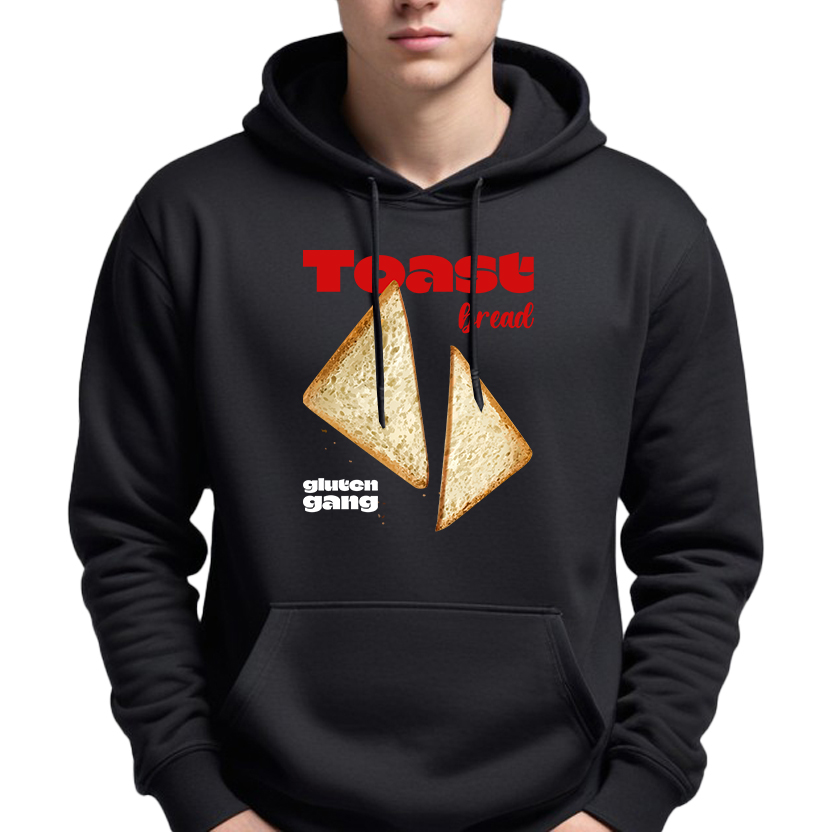 Pánská Mikina Hoodie S Kapucí Černá Streatwear Módní Toast Bread L