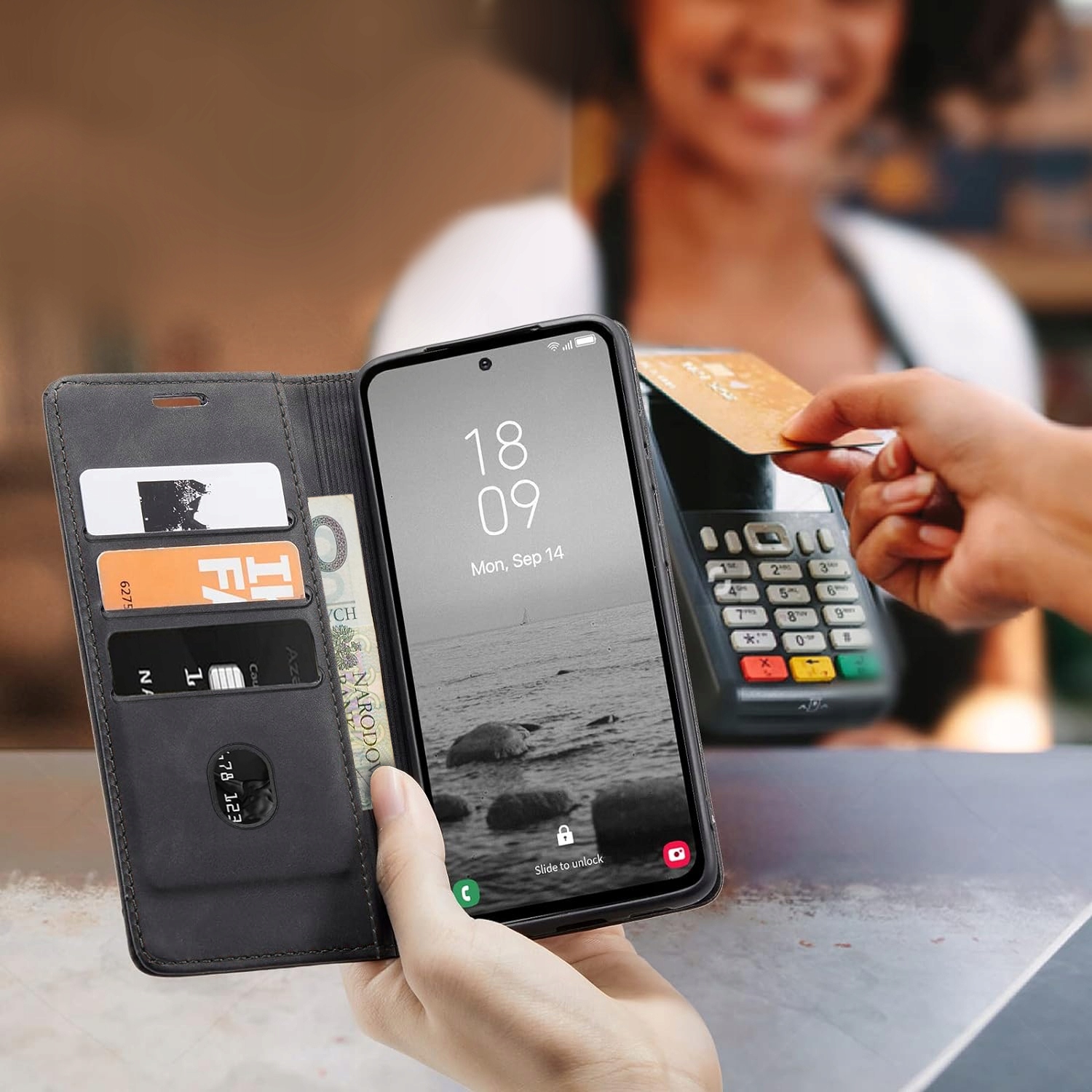 ETUI SKÓRZANE MAGNETYCZNE DO REALME C67 +SZKŁO Kolor czarny