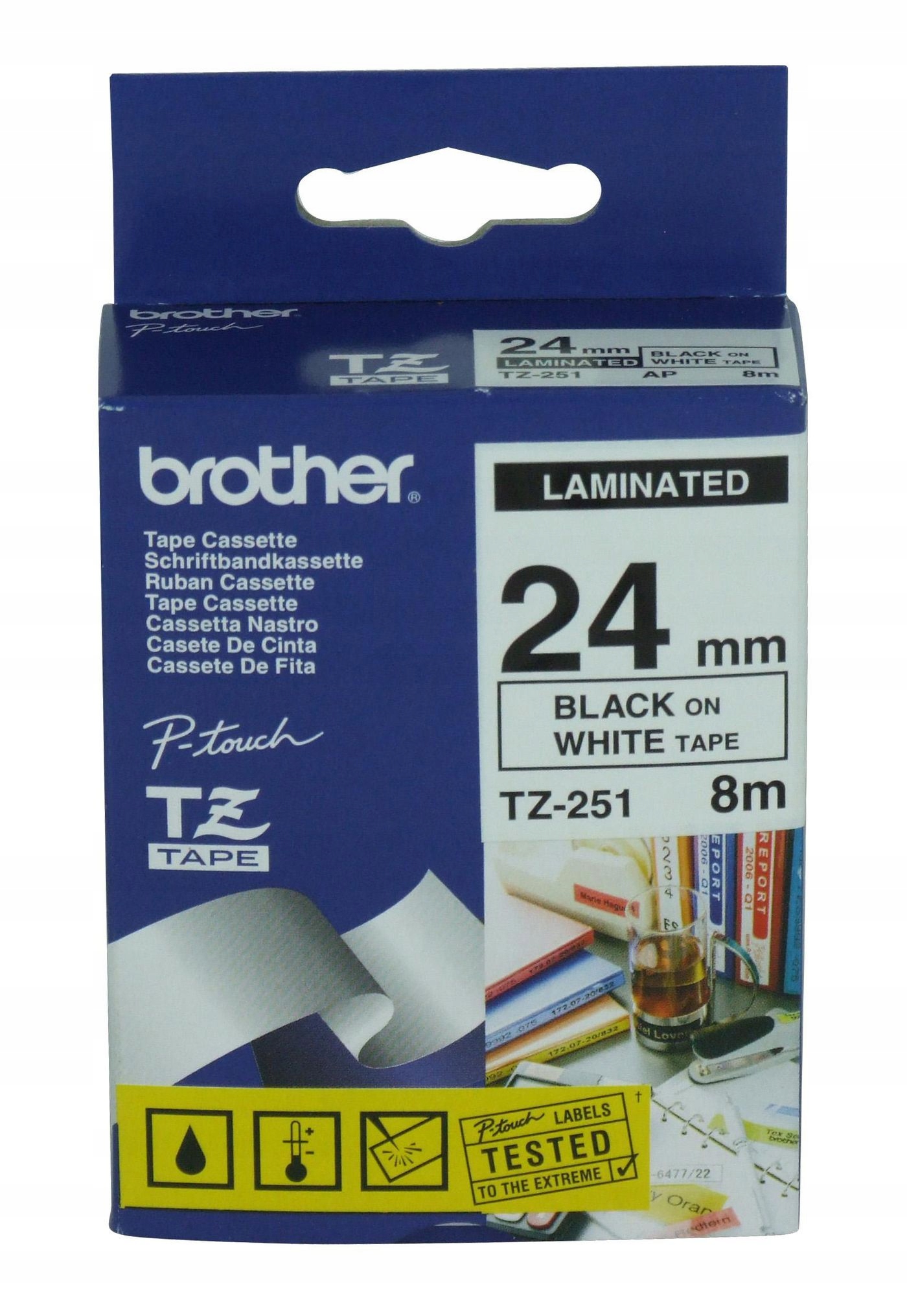 Brother P-Touch Tape Black On White, TZ-251