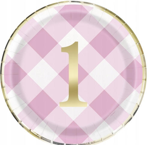 Talerzyki na Roczek pierwsze urodziny różowe 8szt