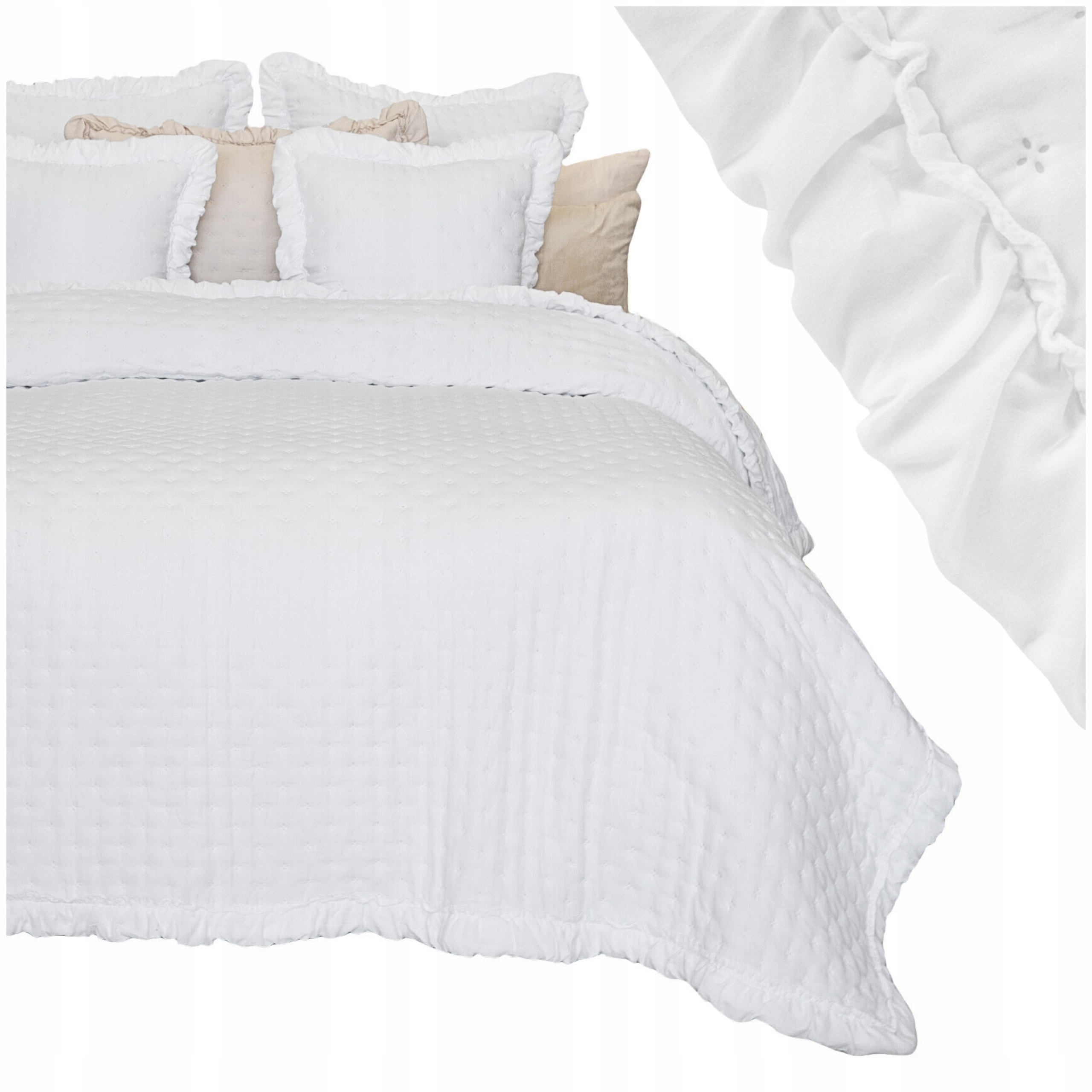 Přehoz na postel gauč prošívaný s Volánkem 170x210 bílý Celia