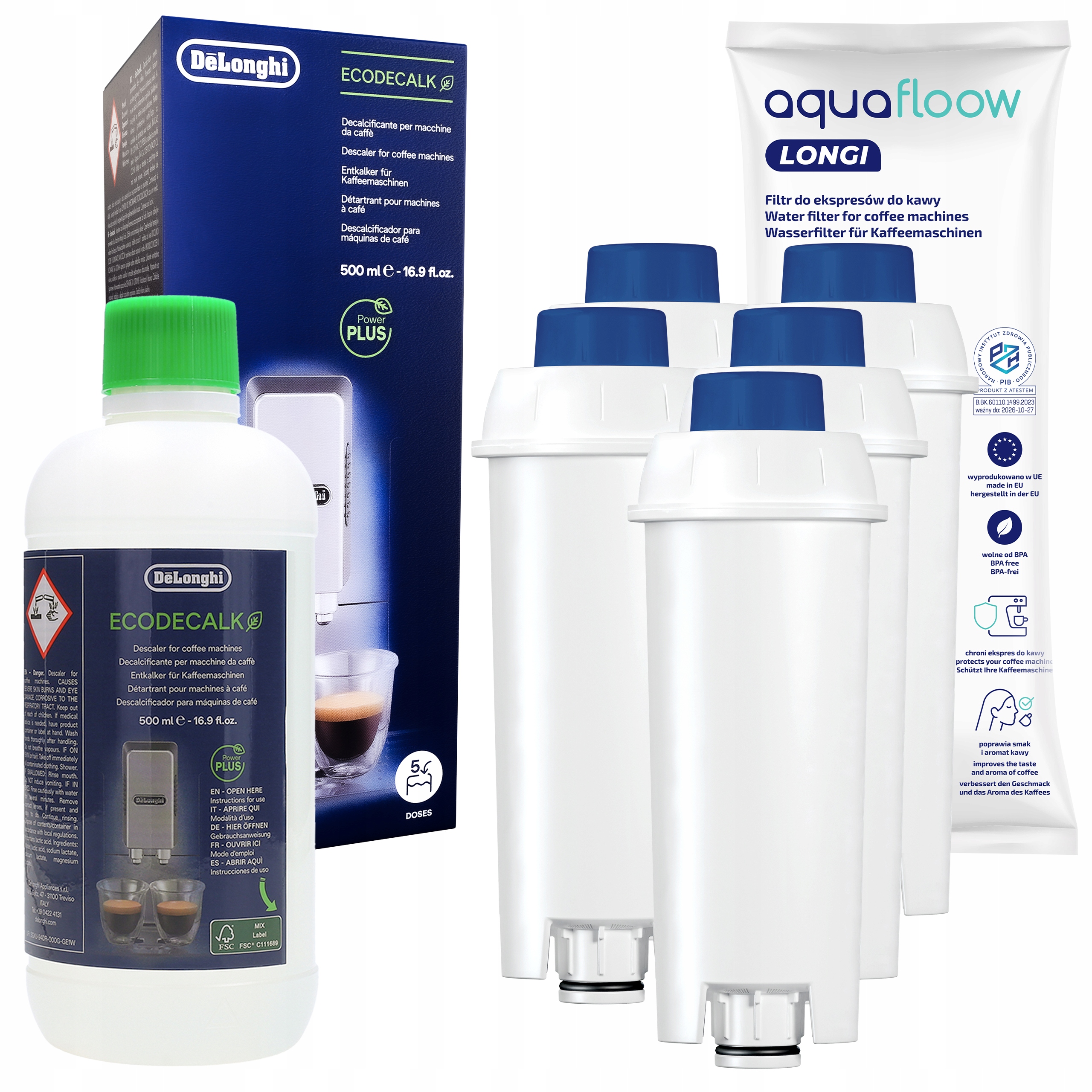 Levně 5x filtr do kávovaru Delonghi Dinamica odvápňovač Delonghi 500ml