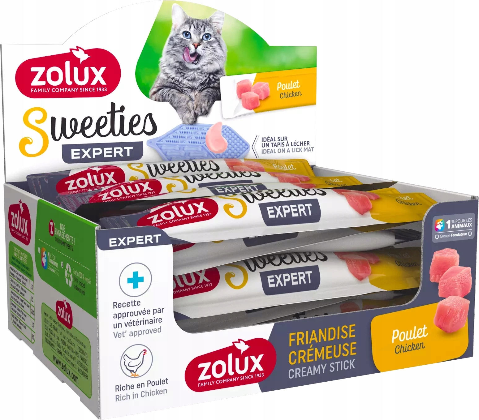 Levně Krémová Pamlsek pro kočky s kuřecím masem Krabička 48 x 14g Sweeties