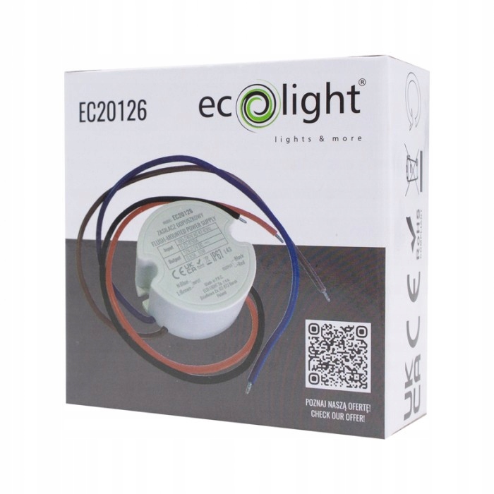 ZASILACZ LED DO PUSZKI FI60 10W 12V IP67 DO TAŚMY LED WODOSZCZENY IP67 Marka Ecolight