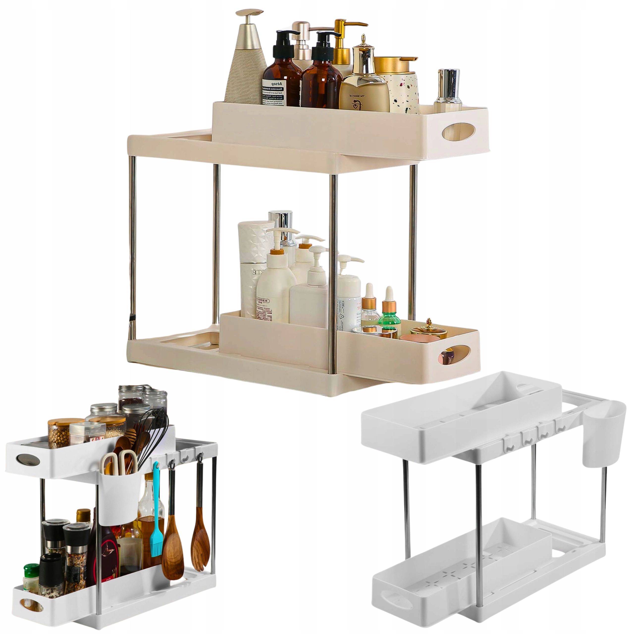 Organizér pod umývadlo do kúpeľne, horizontálny, biely, do kuchynskej skrinky