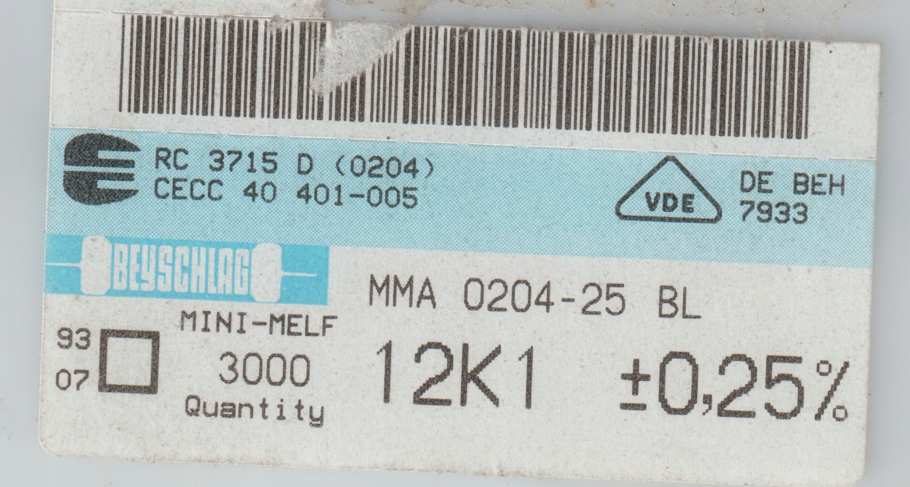 20x 12k1 0.25% 25ppm Rezystor Smd minimelf MMA0204