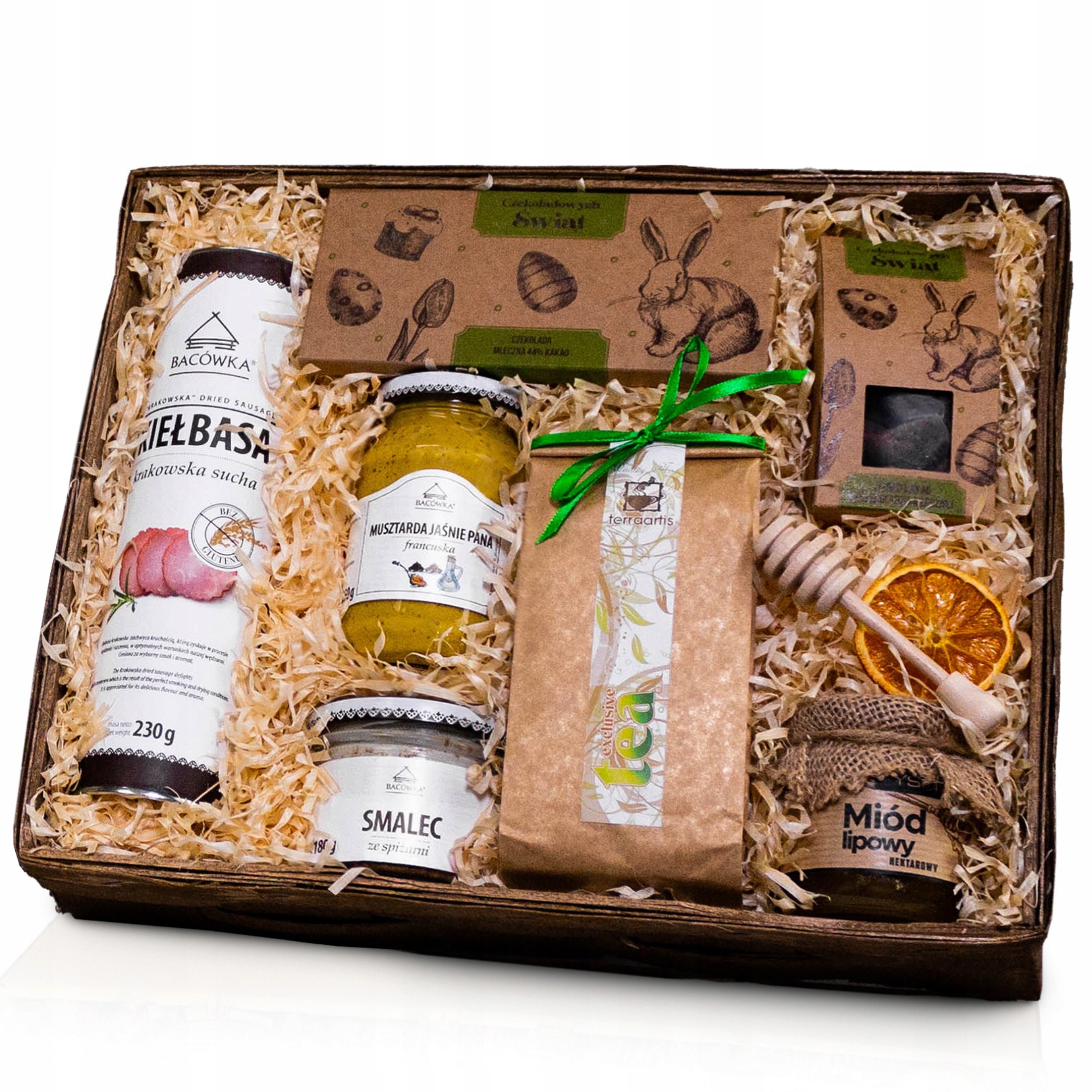 Levně Velký Elegantní Dárkový Koš Velikonoční Dárek klobása sádlo sladkosti