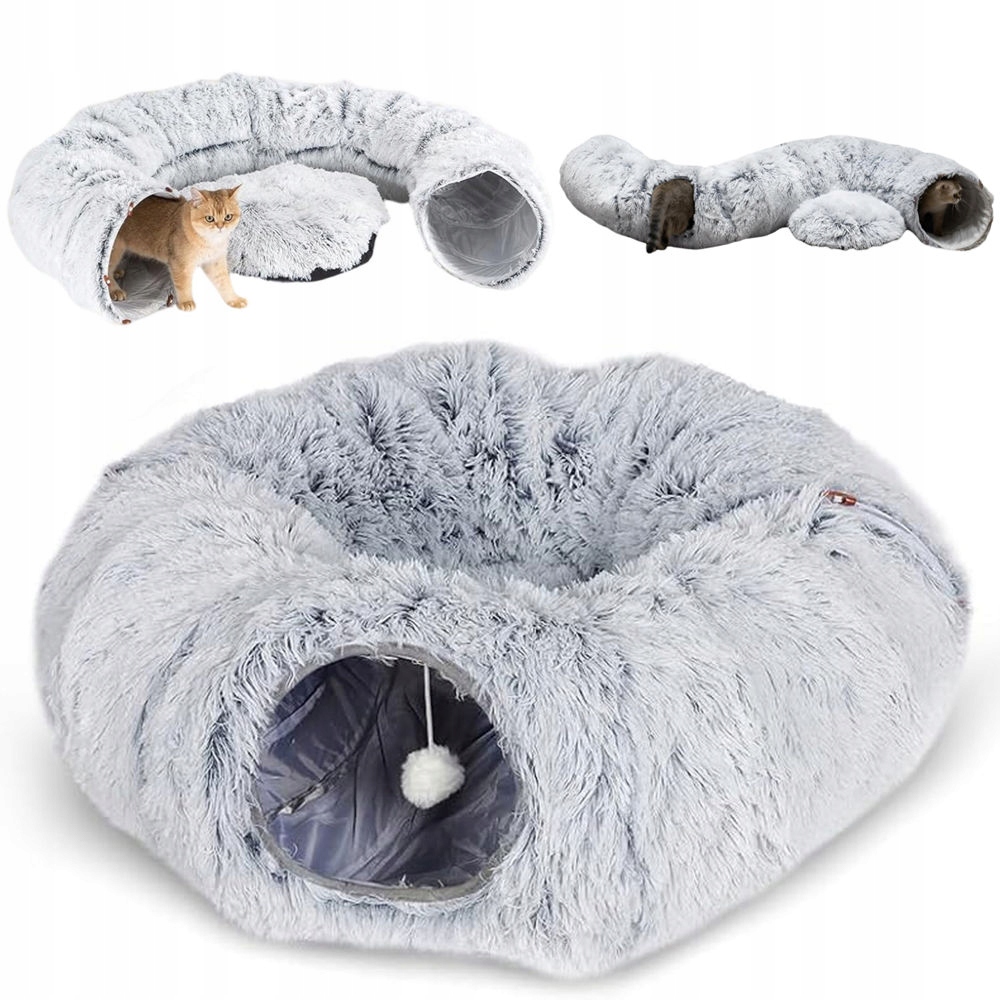 Levně Pelíšek Tunel Pro Kočky S Míčem Velký Šedý 170 CM Hračka Dárek