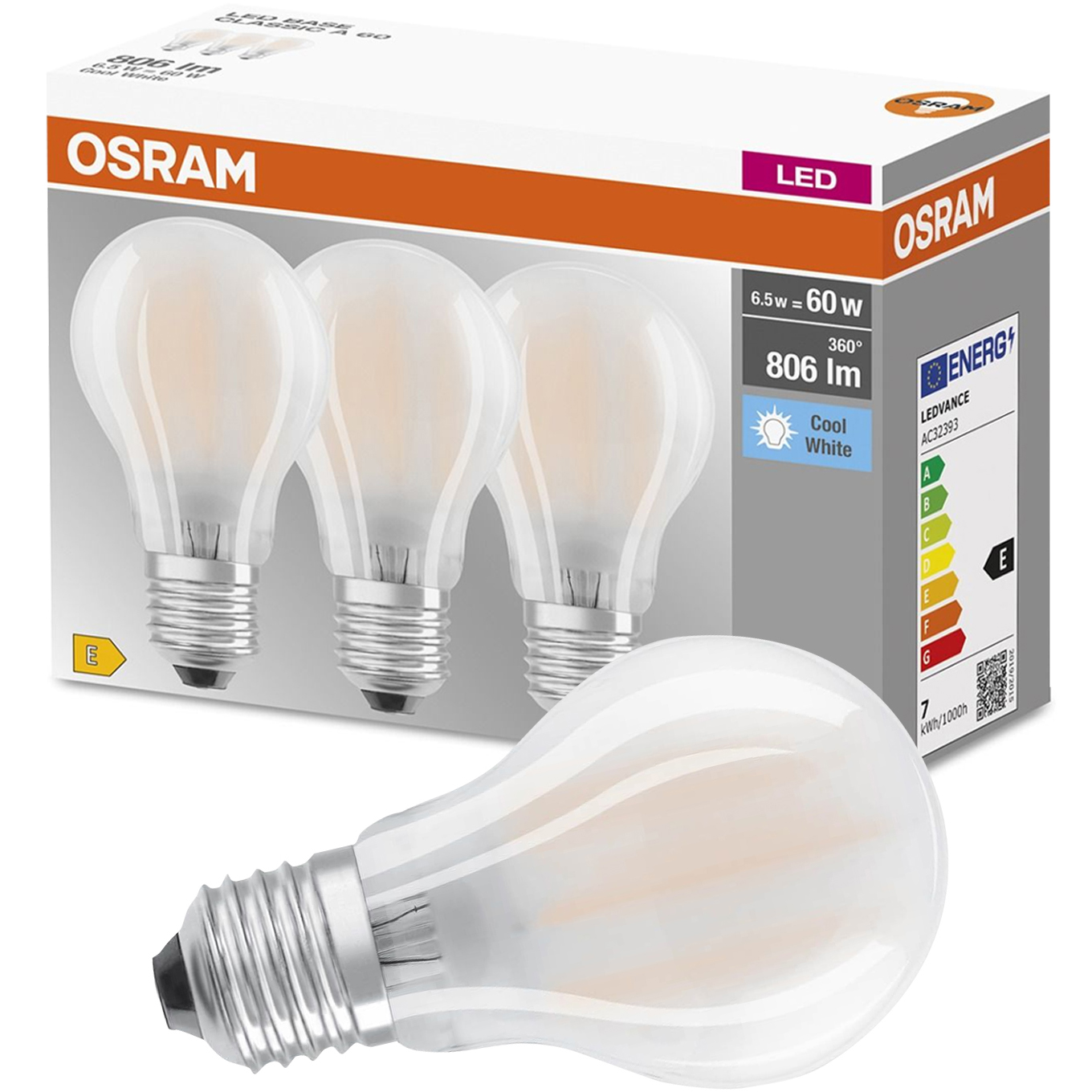 3x Żarówka LED E27 6,5W = 60W 4000K FILAMENT OSRAM