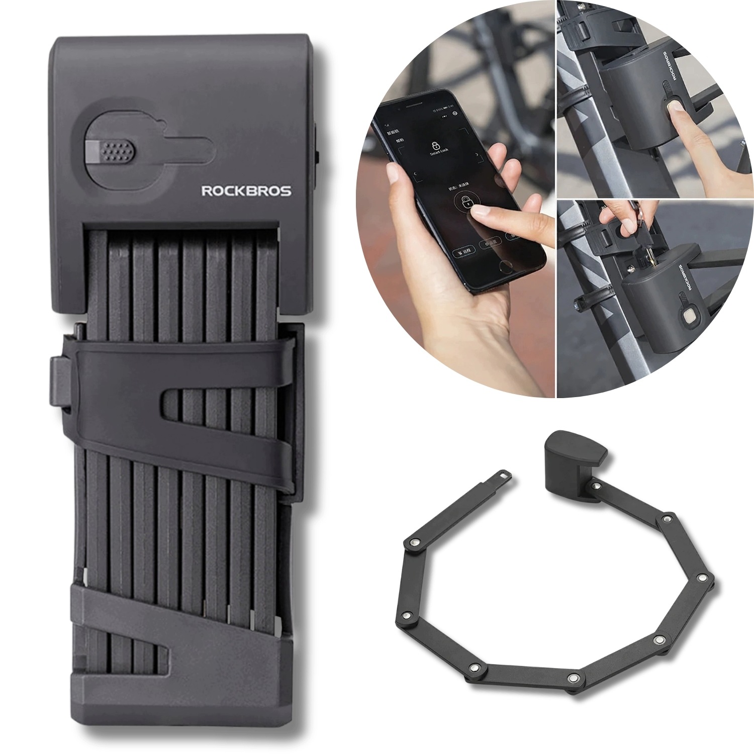 Zámek Na Kolo Skládací Zámek Na Otisk Bluetooth Klíč 90 CM Rockbros