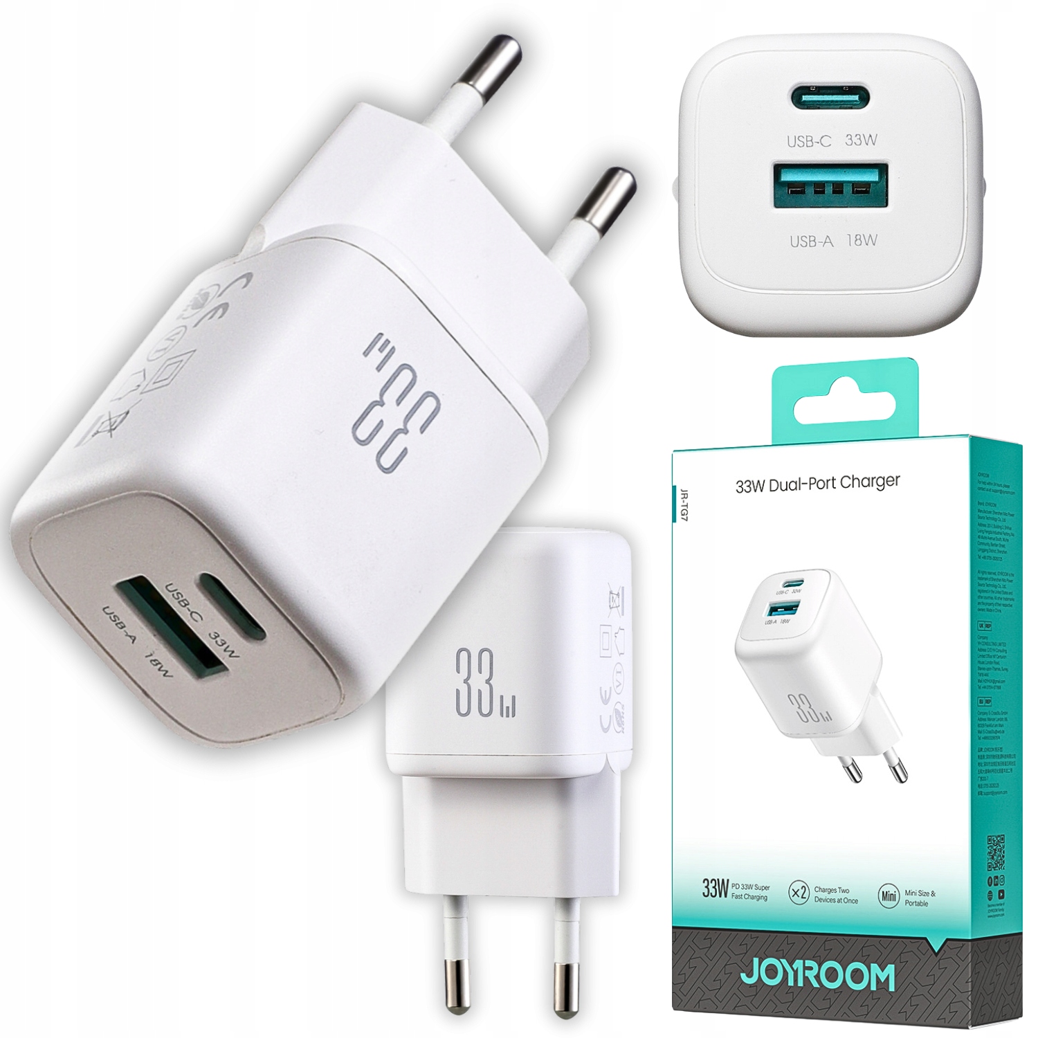 Ładowarka sieciowa Joyroom JR-TG7 33W Usb-a Usb-c biała