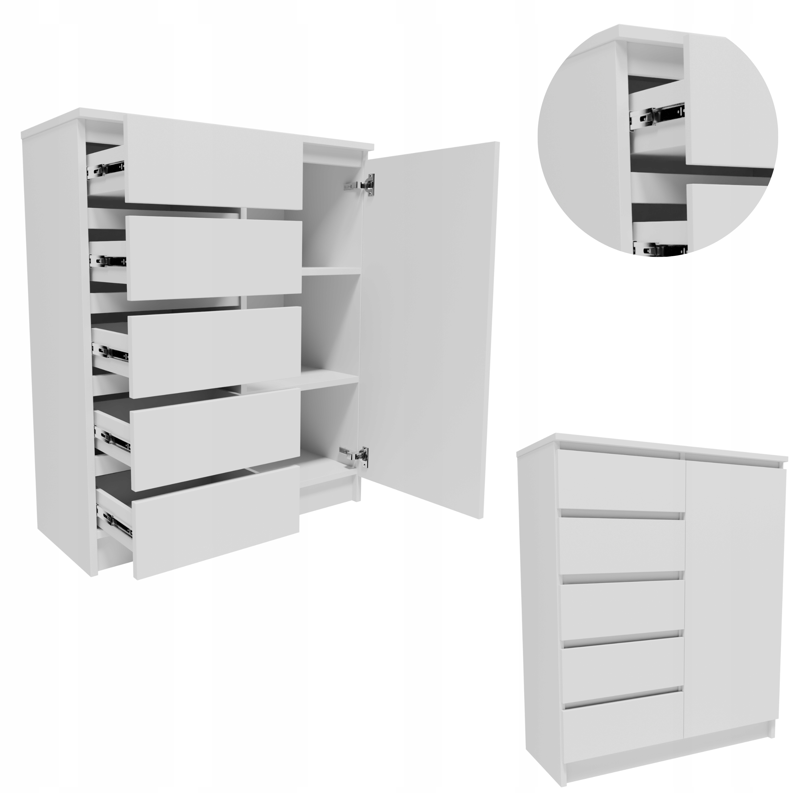 Komoda K801D5SZBIA bílá velká vysoká skříňka zásuvky regál oblečení hračky