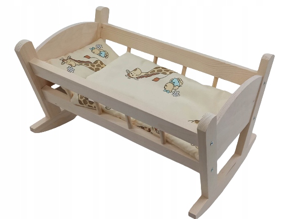KOŁYSKA DREWNIANA dla lalek NIEMALOWANA + POŚCIEL