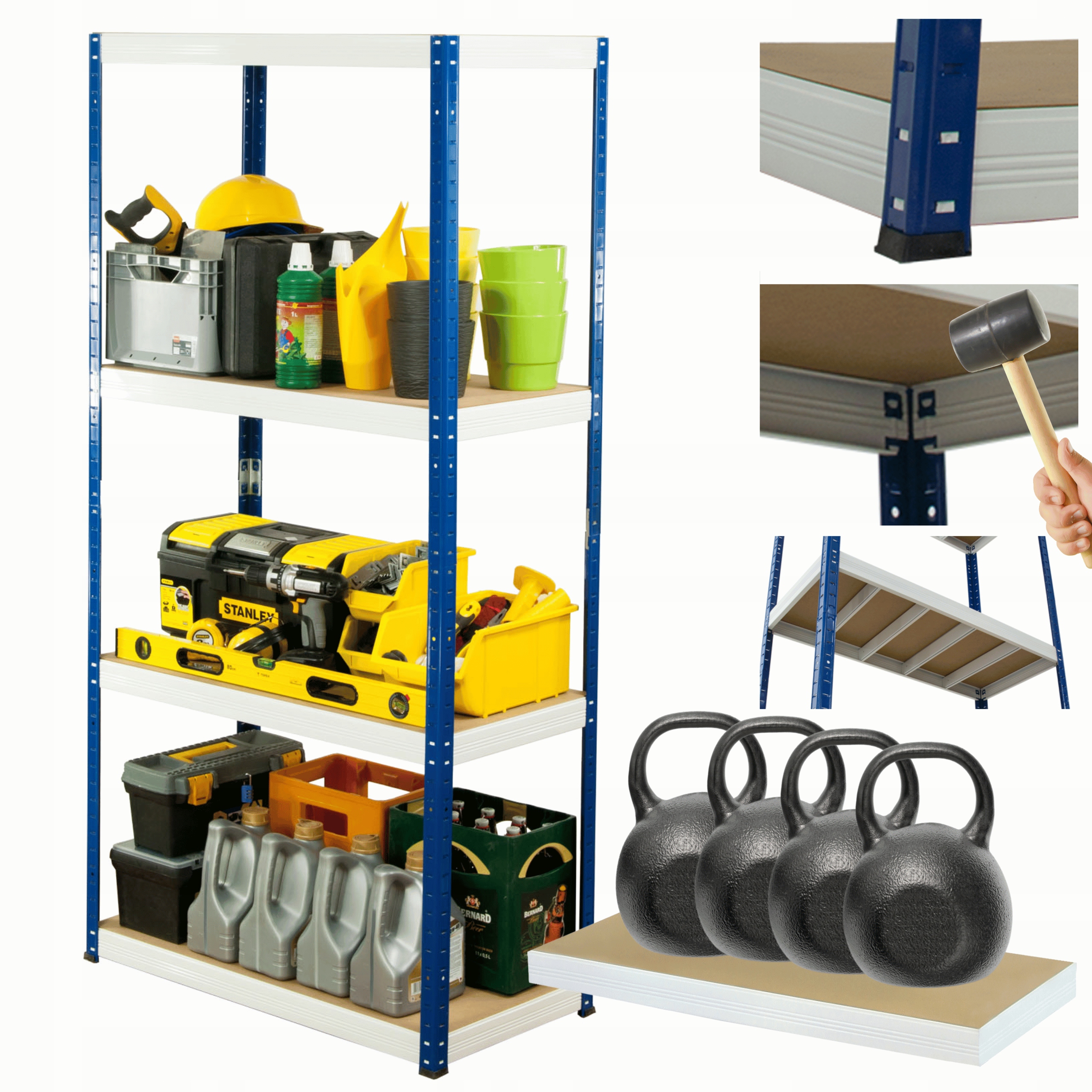 Kovový skladový regál s garážovým stojanom Helios 180x120x45 cm 4Px400 kg