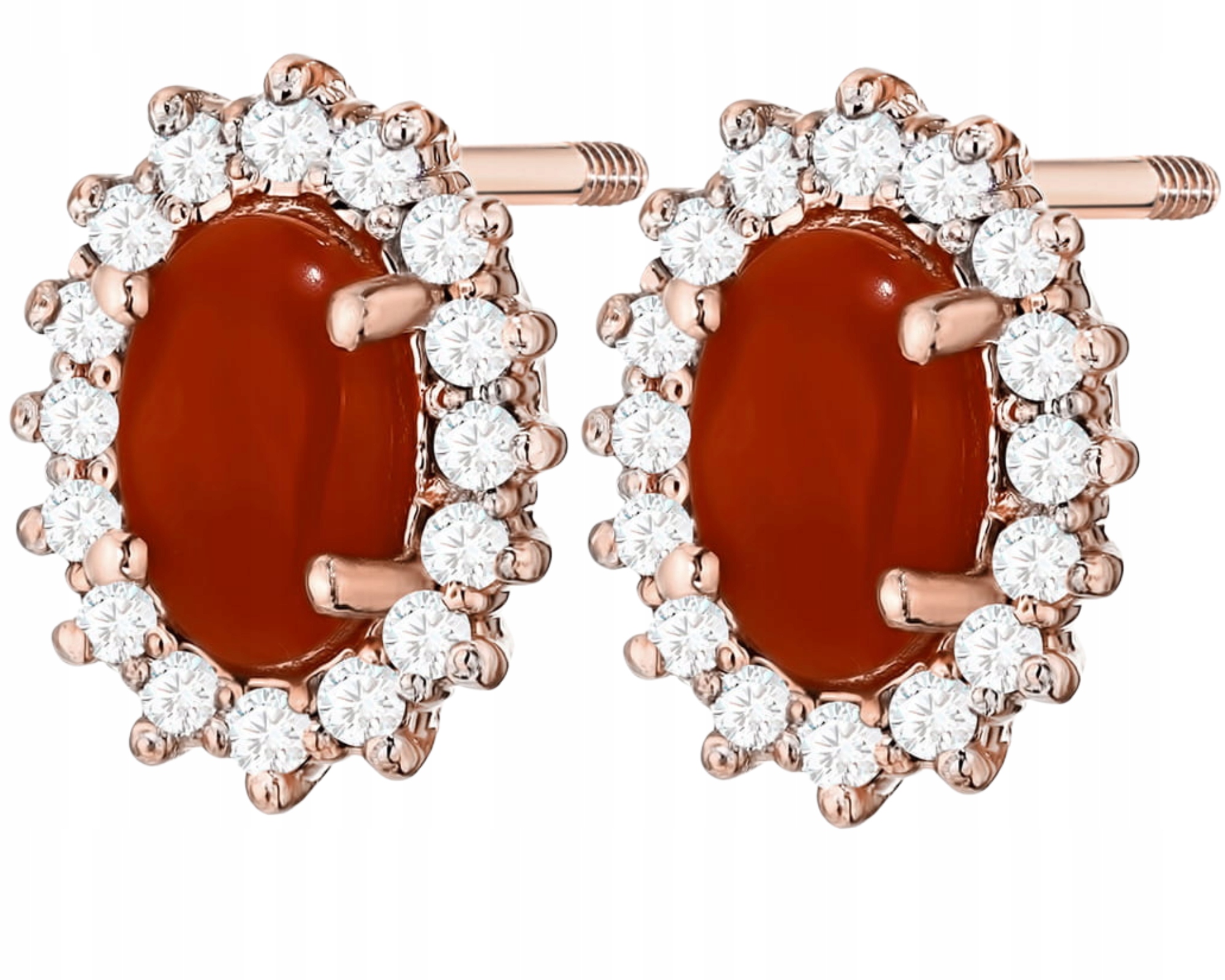 Růžové zlato náušnice s korálem a diamanty zlato 585 šroubovací tyčinka