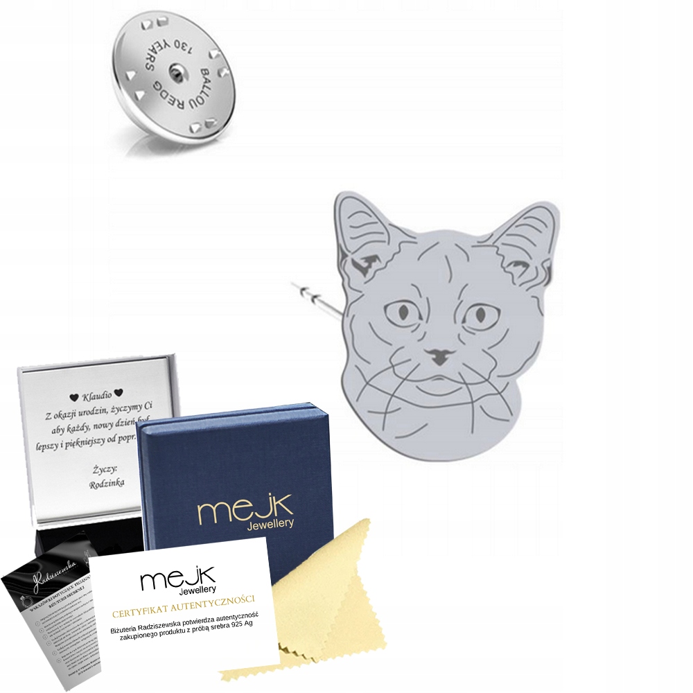 Odznak Stříbrná Kočka Munchkin 925 Šperky Dárek Žena Dedikace Bonus