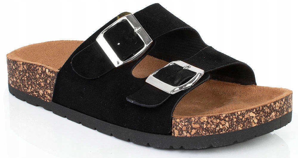 KLAPKI Z KLAMRAMI CZARNE NA KORKU 38 Marka bez marki