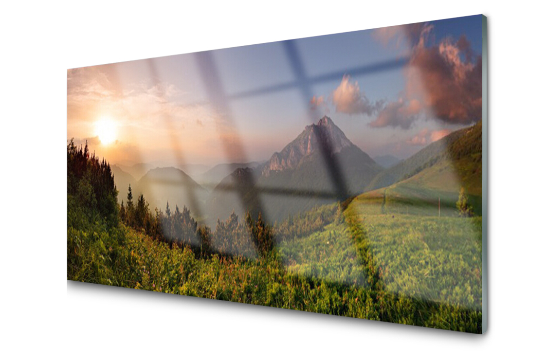 

Panel szklany dekor Góra Las 140x70 + Klej