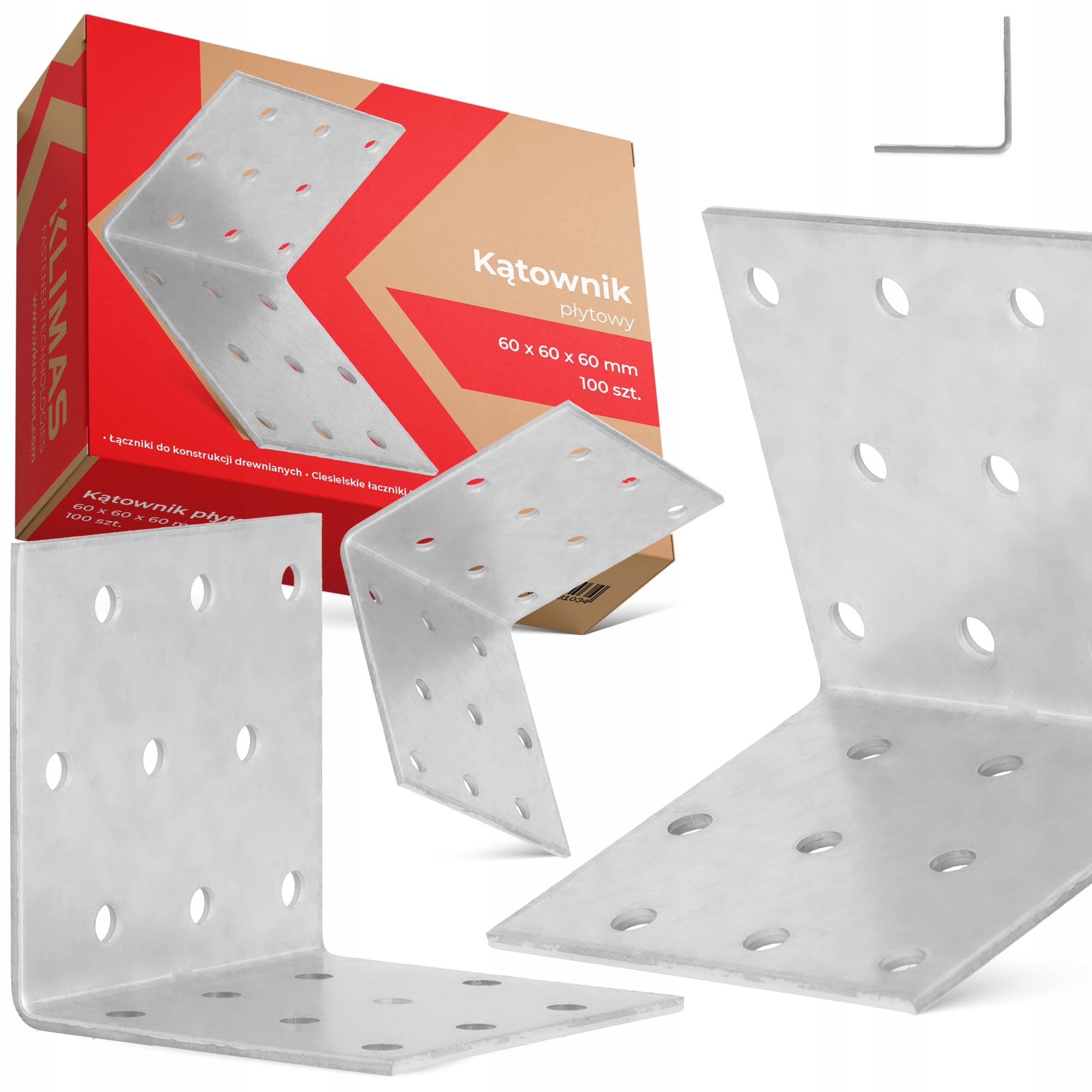 100x Tesařský Úhelník Ocelový Deskový 60x60x60 Úhlový Spojovač Monta 1K-P