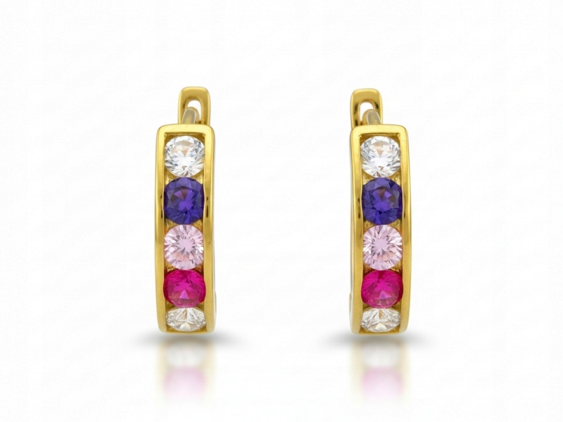 Zlaté náušnice 585 Čárky pro dívku Barevné zirkony 0.84 g