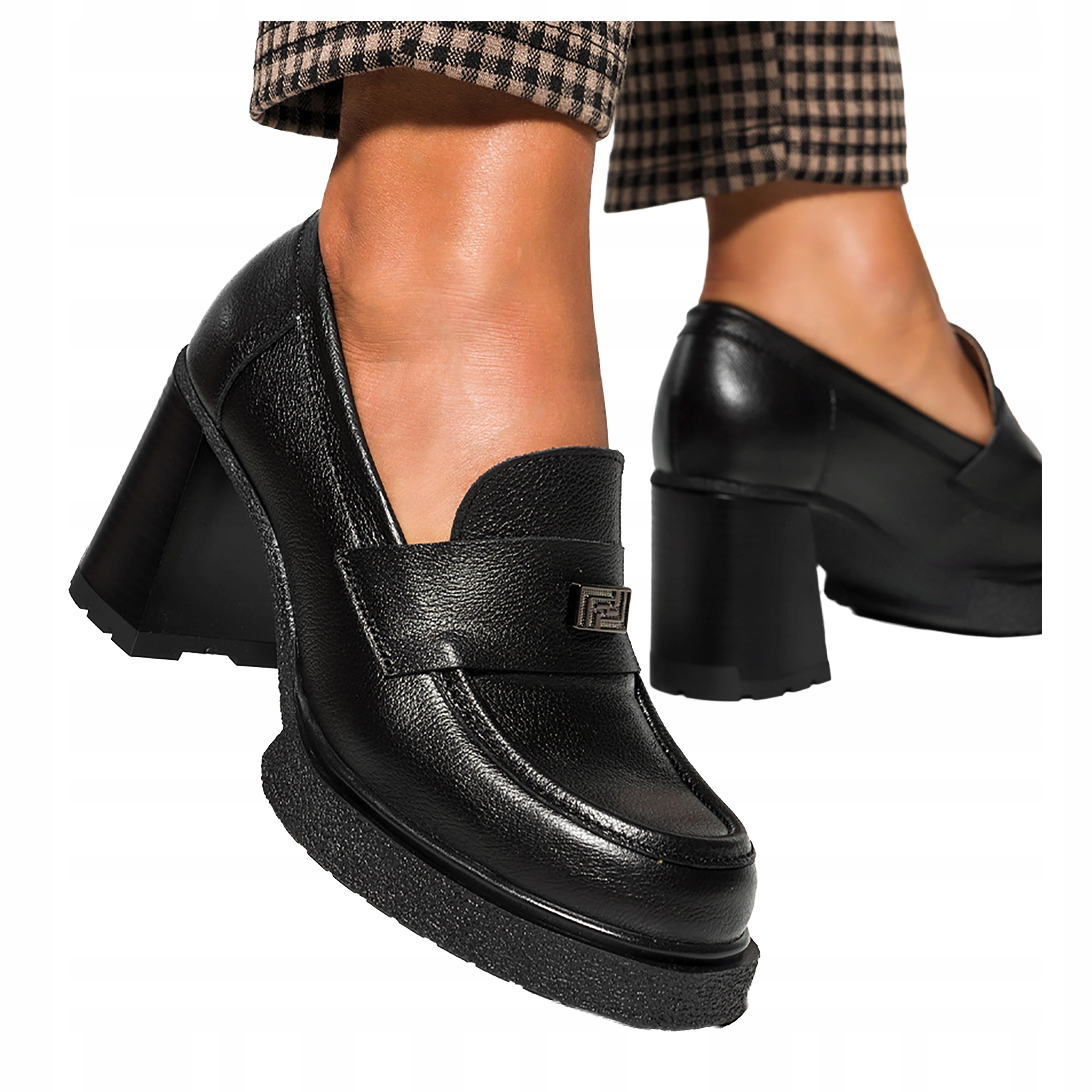 Černé dámské Mokasíny Široká ocelová kostka Ozoba Kožená Polské r 39