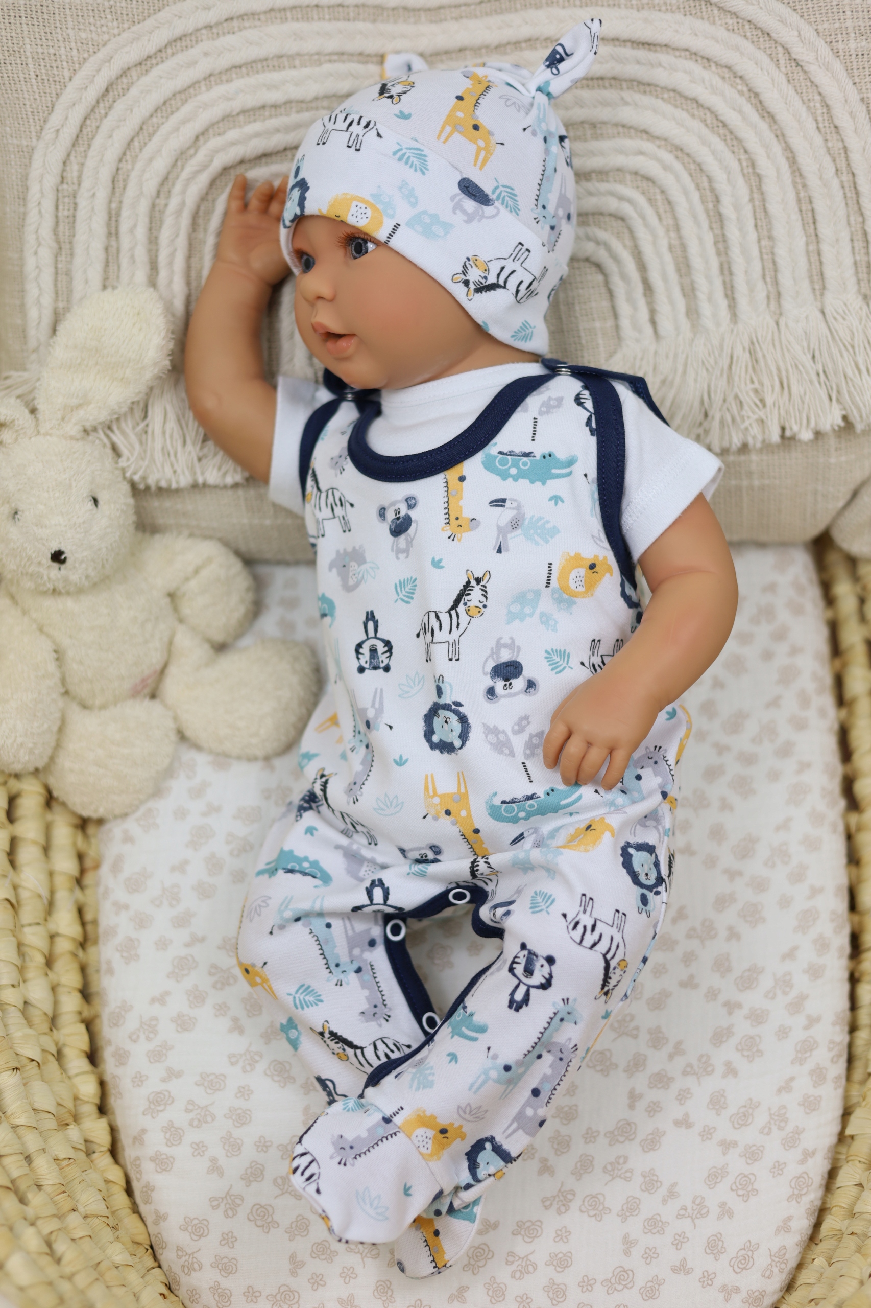 ŚPIOCHY NIEMOWLĘCE ŚPIOSZKI BAWEŁNIANE ROZPINANE r.68 LITTLE JUNGLE /58g/ Rozmiar (new) 68 (63 - 68 cm)