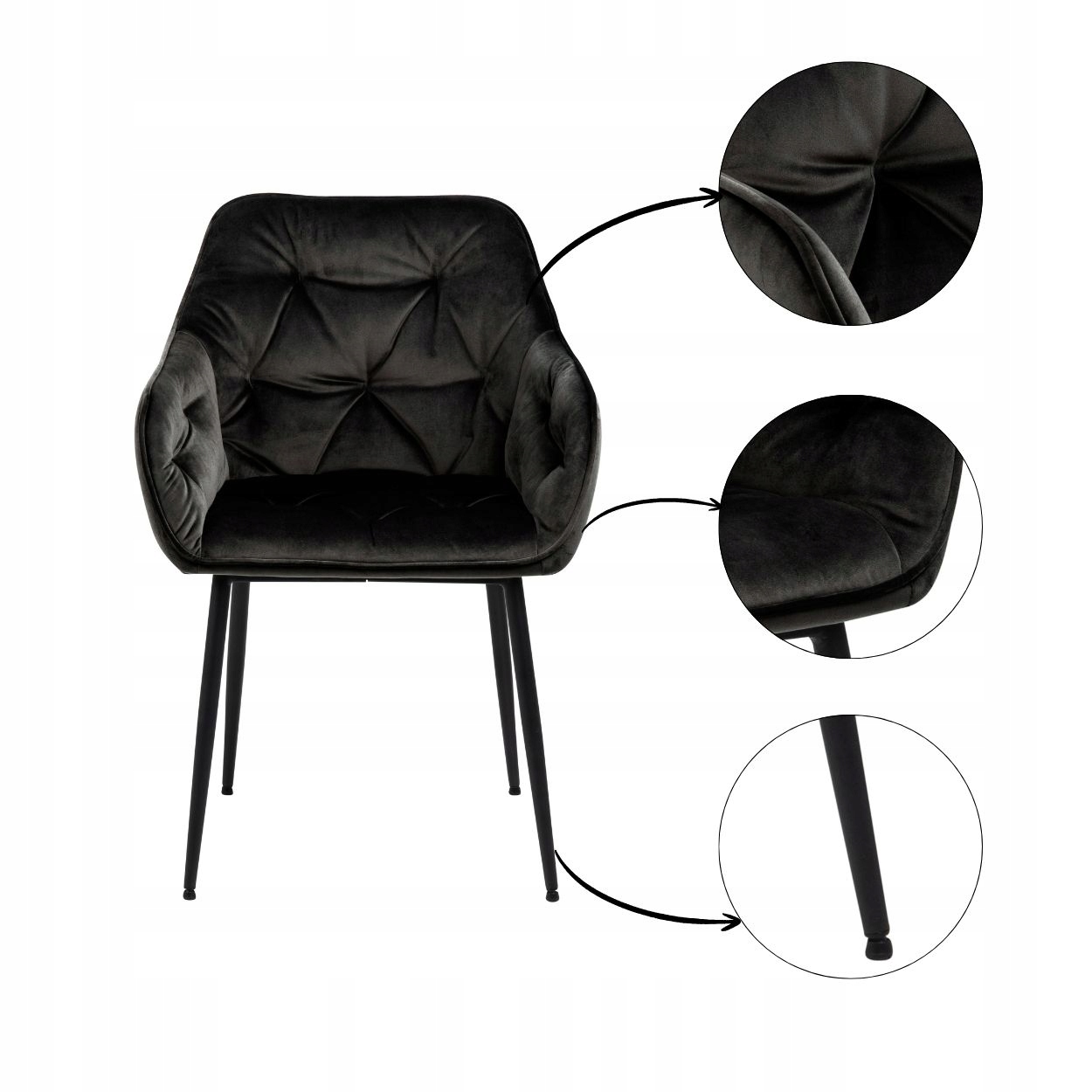 Čierna Stolička Čalúnená Stolička do obývačky a kancelárie, oceľové nohy