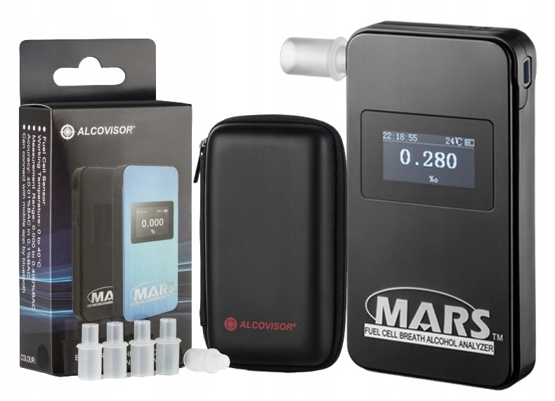 Policejní alkoholtester Alcovisor Mars s náustky, pouzdrem a Kalibracemi