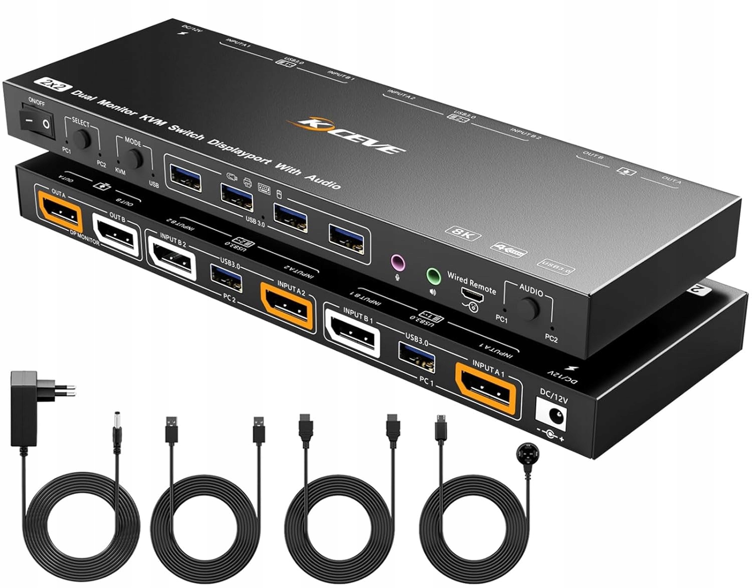 Przełącznik KVM YOUTINGHDAV 2, 4K, 144 Hz, 12 V