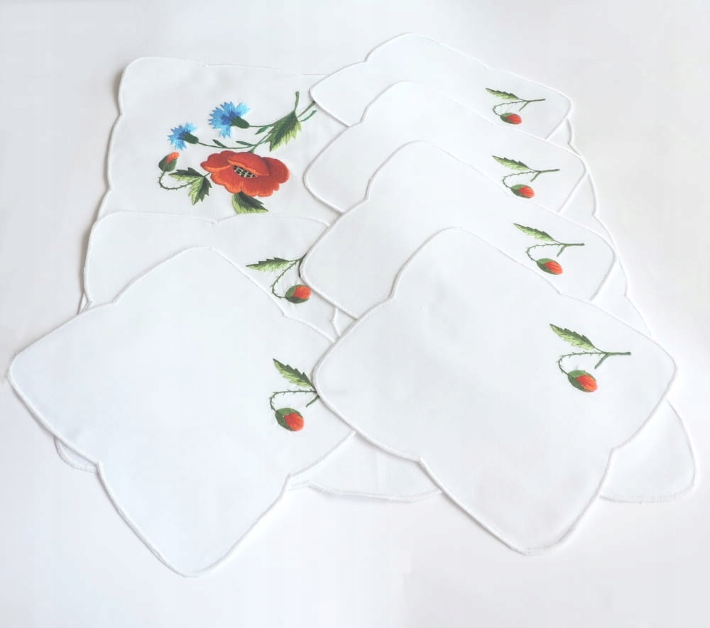 Komplet Folkových Ubrousků Rybářská Výšivka Máky A Chabry Ruční Práce