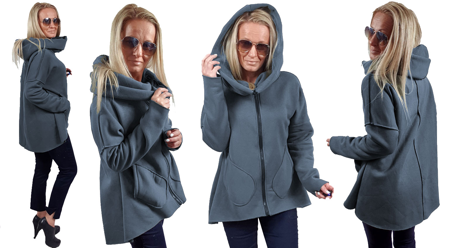 

Asymetryczna Bluza Tunika Kardigan Komin Kaptur U