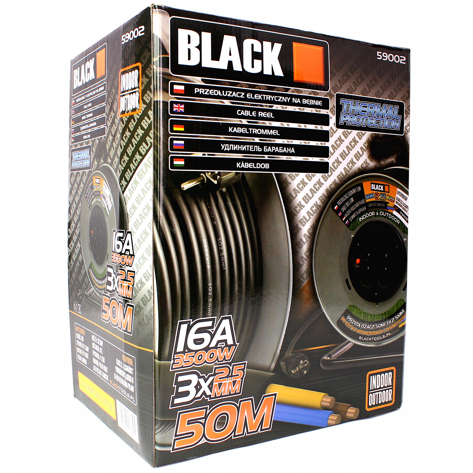 PRZEDŁUŻACZ BĘBNOWY 50m METALOWY BĘBEN 3x2.5 GRUBY Marka Black