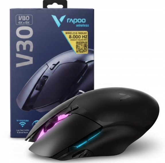Myszka Gamingowa Rapoo V30 Pro Sensor 26K Dpi Rgb Czarna Bezprzewodowa