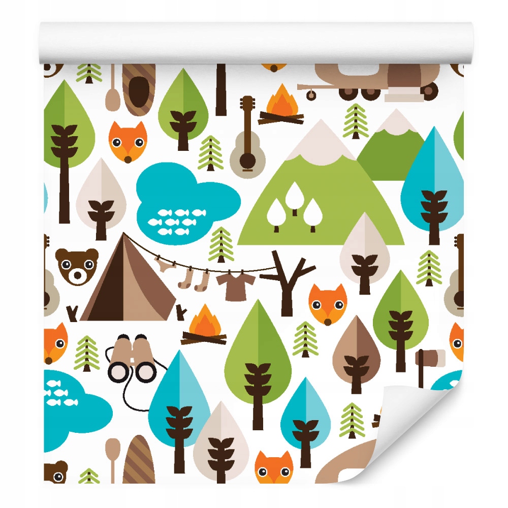 Tapeta stromy zeleň hory lišky, do chlapeckého pokoje