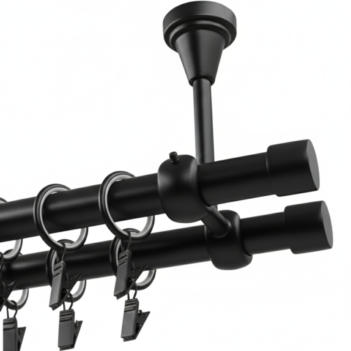 Garnýž dvojitá Kovový Stropní 19+19 mm Černý Mat 180 cm Luna