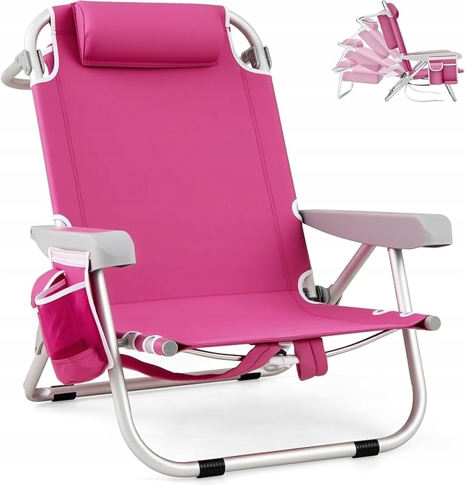 Krzesło turystyczne z oparciem leżak plażowy różowy NP11624PI-1