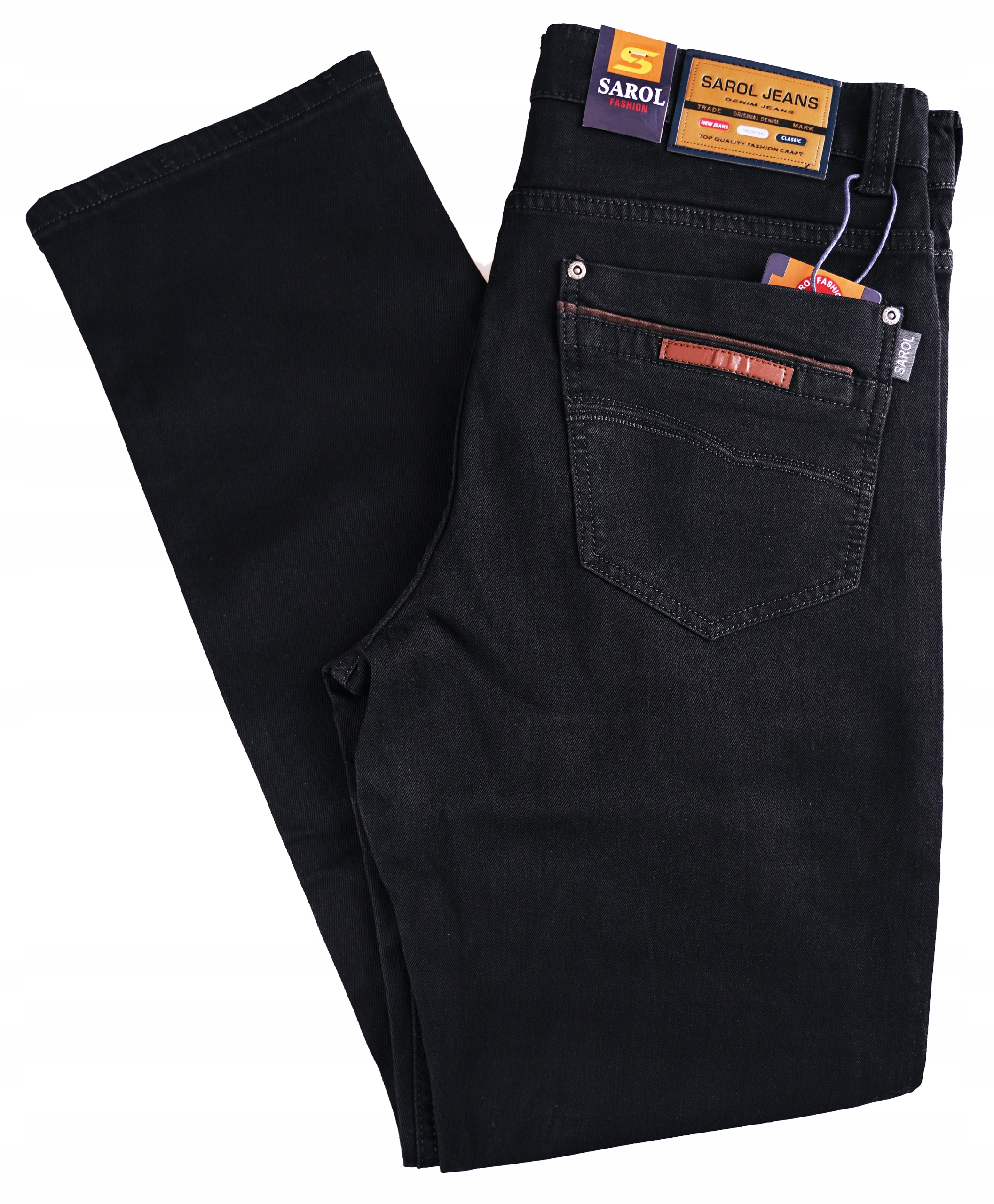 Spodnie męskie jeansowe bawełniane czarne proste dżinsy klasyczne W34 L32