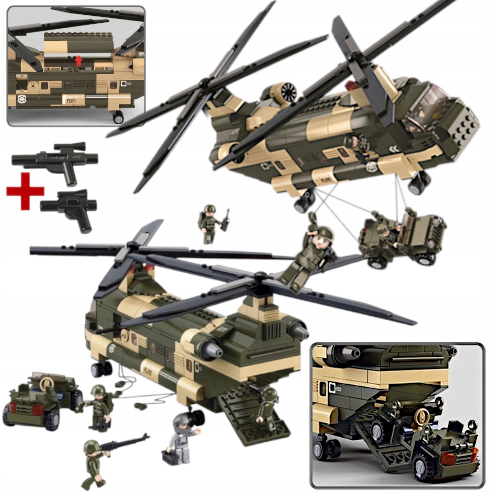 Stavebnice Helikoptéra Chinook CH-47 Vojenský Vrtulník 5 Figurek Lego Zbraň