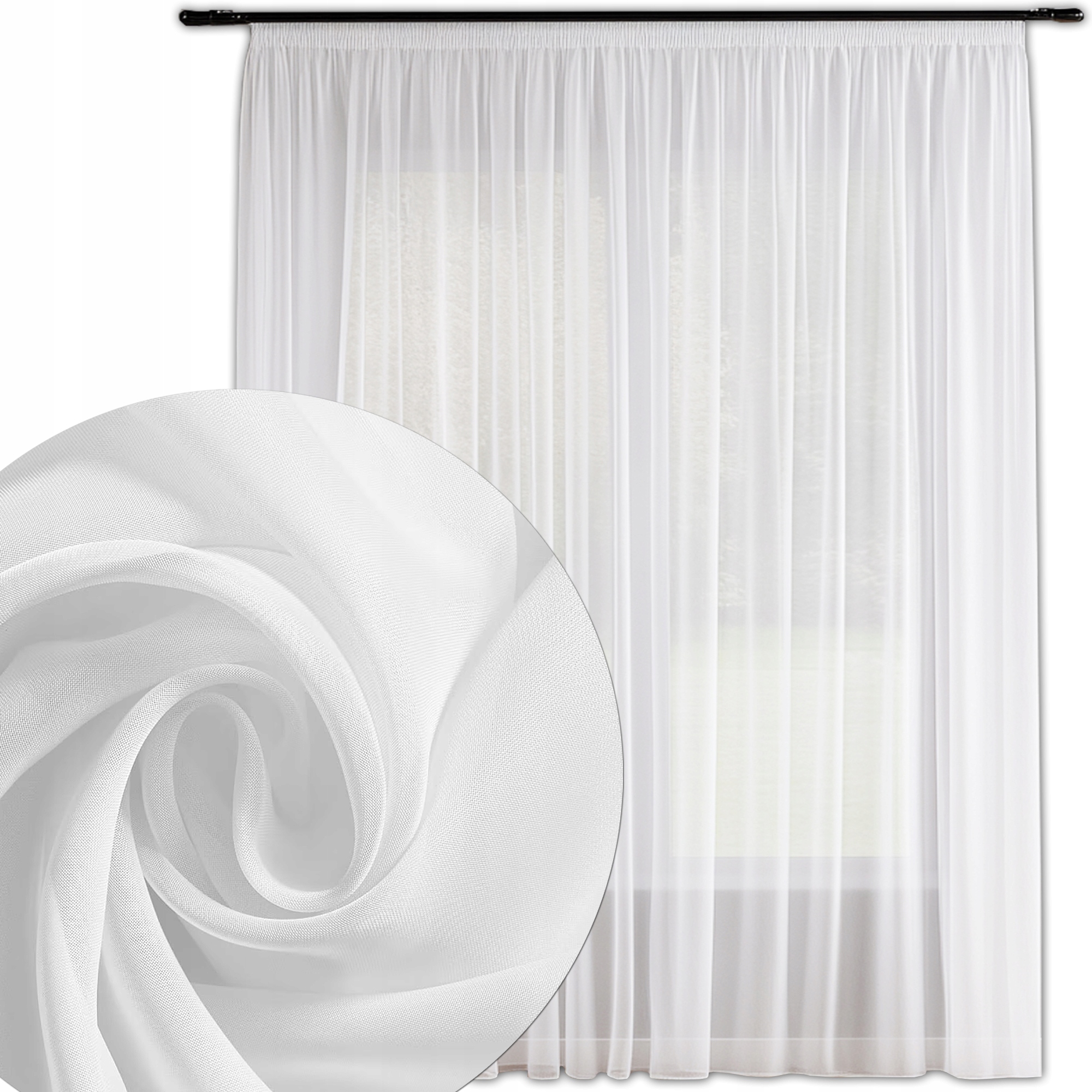 Firana Gotowa Na Taśmie Z Woalu 400x240 Biała Do Salonu Lub Sypialni